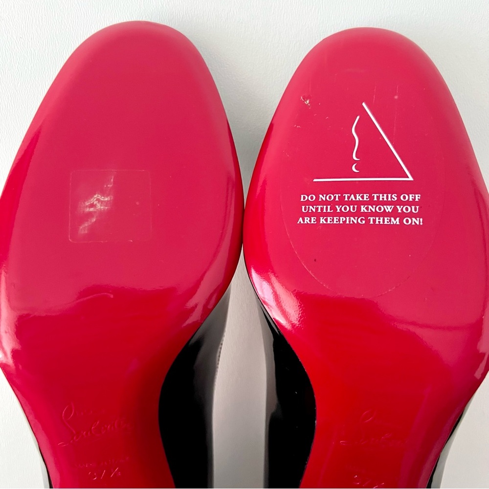 CHRISTIAN LOUBOUTIN | Miss Sab Black Patent Leather Block Heel Pumps 37.5 US 7.5 - Picture 14 of 16